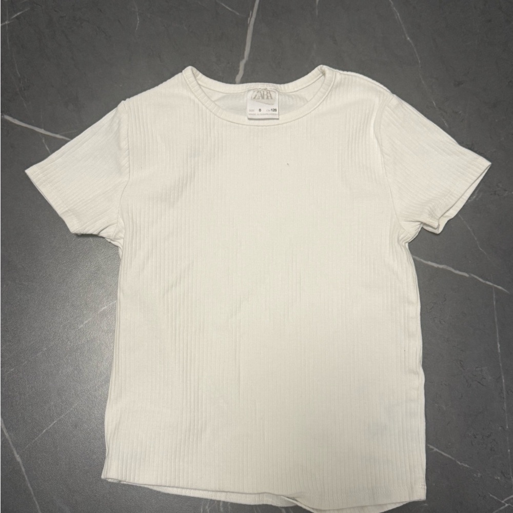 Zara Ribbed Short Sleeve Tee in Cream